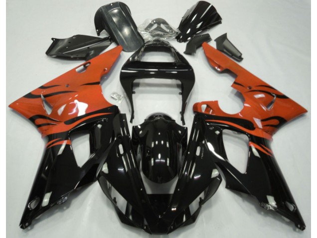 00-01 Noir Flamme & Orange R1 Carénage Moto 00-01 Noir Flamme & Orange R1 Carénage Moto