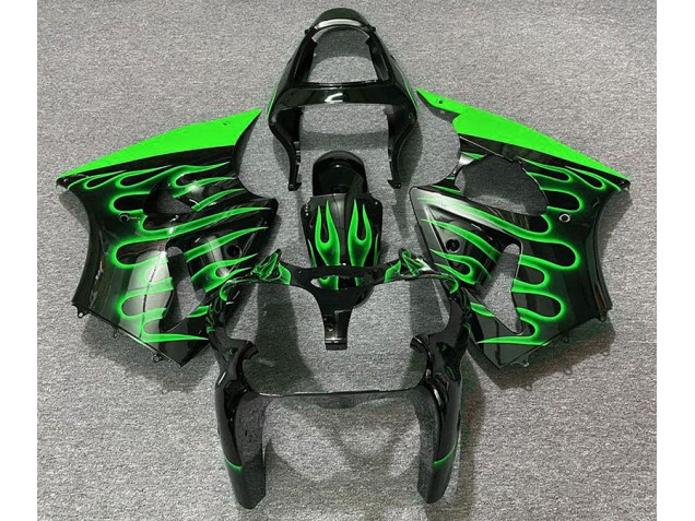 00-02 Noir Brillant & Vert Flamme ZX6R Carénage Moto 00-02 Noir Brillant & Vert Flamme ZX6R Carénage Moto
