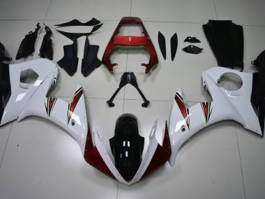 03-04 Accents Blanc Brillant & Rouge R6 Carénage Moto