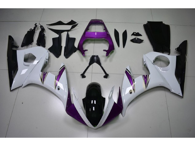 03-04 Accents Blanc Brillant & Violet R6 Carénage Moto 03-04 Accents Blanc Brillant & Violet R6 Carénage Moto