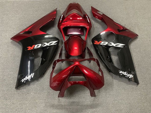 03-04 Rouge Brillant & Noir ZX6R Carénage Moto 03-04 Rouge Brillant & Noir ZX6R Carénage Moto