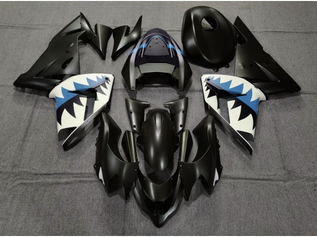 04-05 Requin Noir Mat & Bleu Clair ZX10R Carénage Moto 04-05 Requin Noir Mat & Bleu Clair ZX10R Carénage Moto