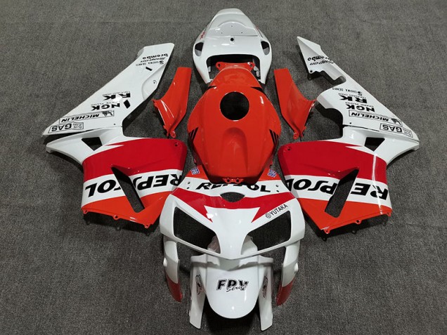 05-06 Blanc Rouge & Orange Repsol CBR600RR Carénage Moto 05-06 Blanc Rouge & Orange Repsol CBR600RR Carénage Moto