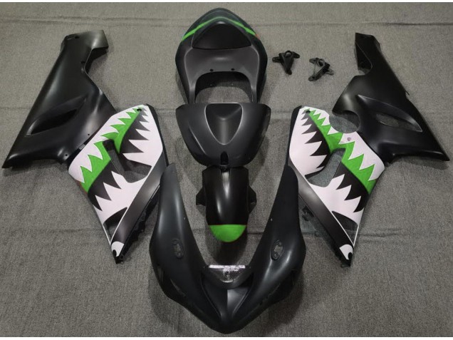 05-06 Requin Noir Mat & Vert ZX6R Carénage Moto 05-06 Requin Noir Mat & Vert ZX6R Carénage Moto