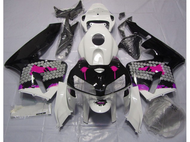 05-06 Éclaboussures Roses Sur Noir Brillant CBR600RR Carénage Moto 05-06 Éclaboussures Roses Sur Noir Brillant CBR600RR Carénage Moto
