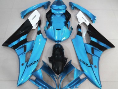 06-07 Bleu Clair Brillant & Noir R6 Carénage Moto