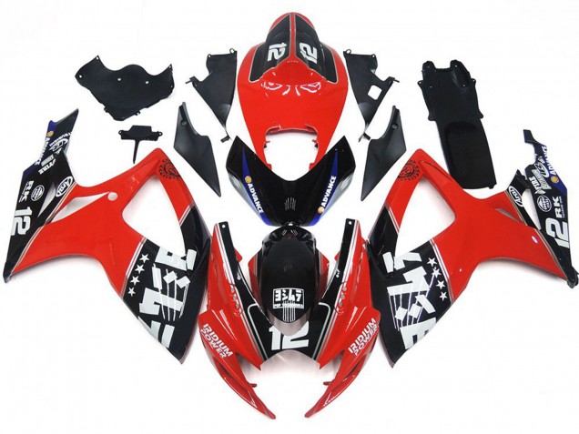 06-07 Logos Rouges & Noirs Personnalisés GSXR 600-750 Carénage Moto 06-07 Logos Rouges & Noirs Personnalisés GSXR 600-750 Carénage Moto