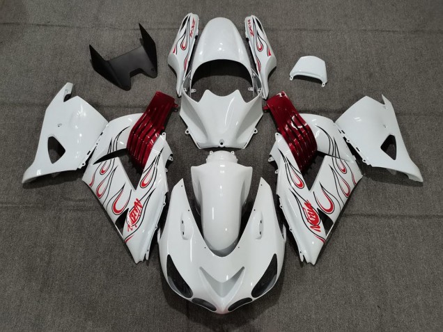 06-11 Bianco Rosso Fiamma ZX14R Carénage Moto 06-11 Bianco Rosso Fiamma ZX14R Carénage Moto