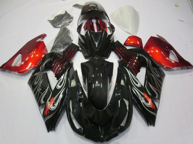 06-11 Noir Flamme Rouge ZX14R Carénage Moto