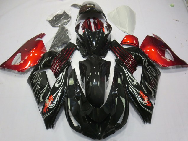 06-11 Noir Flamme Rouge ZX14R Carénage Moto 06-11 Noir Flamme Rouge ZX14R Carénage Moto