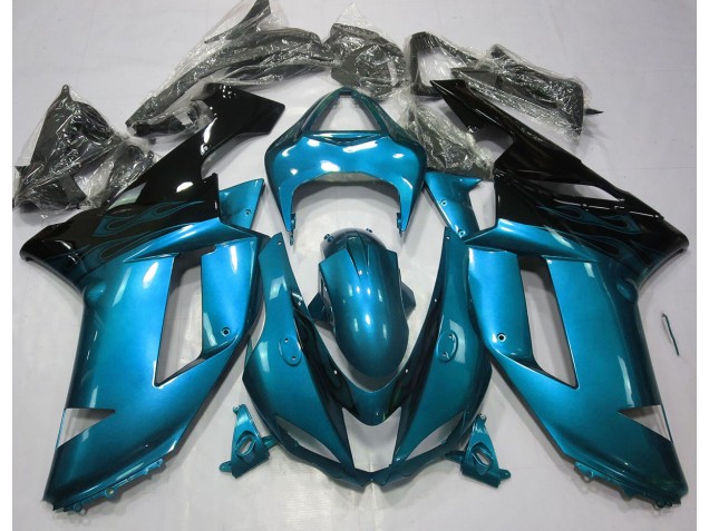 07-08 Bleu Clair Brillant & Noir ZX6R Carénage Moto 07-08 Bleu Clair Brillant & Noir ZX6R Carénage Moto