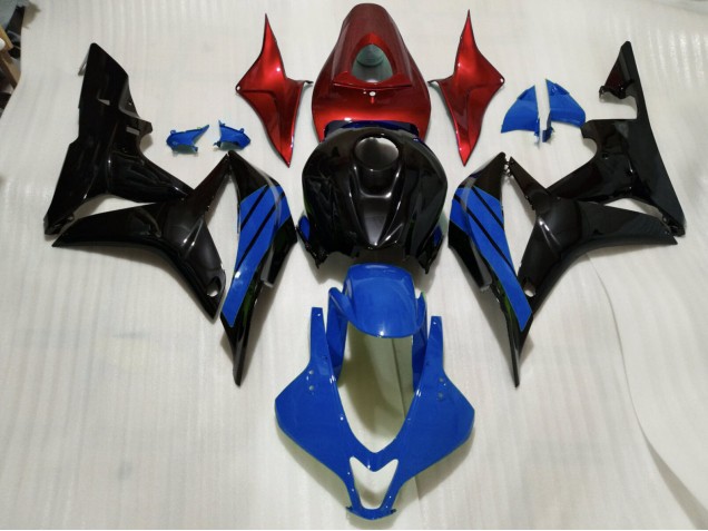 07-08 Noir Brillant & Accents Bleus & Rouges CBR600RR Carénage Moto 07-08 Noir Brillant & Accents Bleus & Rouges CBR600RR Carénage Moto