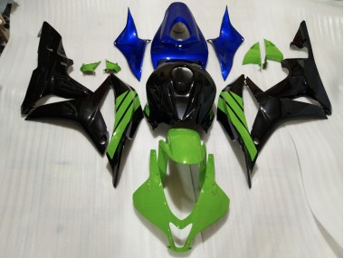 07-08 Noir Brillant & Accents Verts & Bleus CBR600RR Carénage Moto