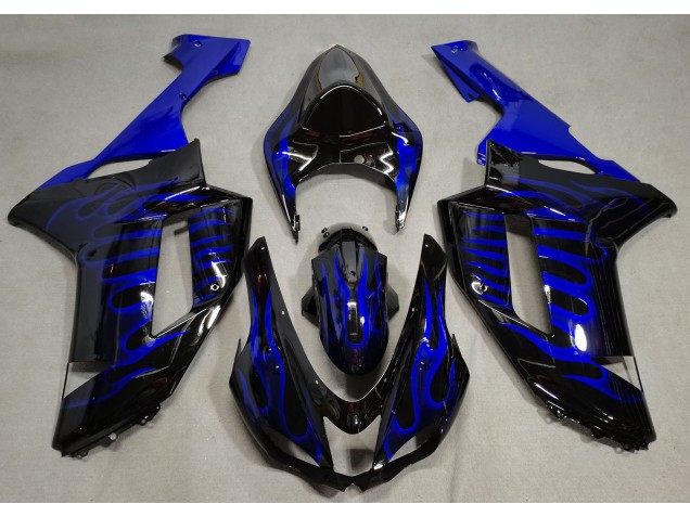 07-08 Noir Brillant & Bleu Flamme ZX6R Carénage Moto 07-08 Noir Brillant & Bleu Flamme ZX6R Carénage Moto