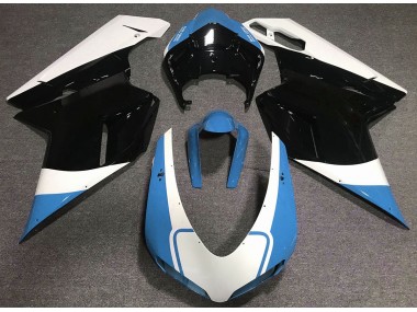 07-14 Bleu Clair Brillant Blanc & Noir Ducati 848 1098 1198 Carénage Moto