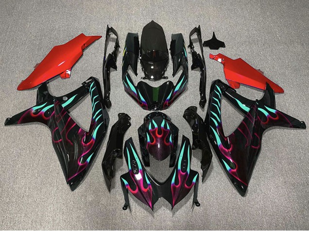 08-10 Rouge & Cyan Flamme GSXR 600-750 Carénage Moto 08-10 Rouge & Cyan Flamme GSXR 600-750 Carénage Moto