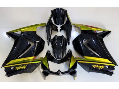 08-12 Noir Brillant & Jaune Ninja 250 Carénage Moto