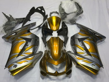 08-12 Or & Argent Flamme Ninja 250 Carénage Moto