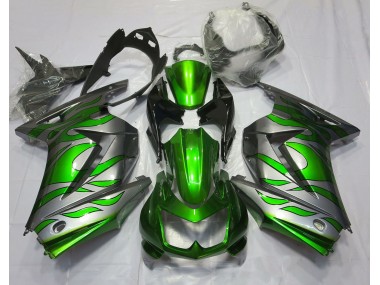 08-12 Vert & Argent Flamme Ninja 250 Carénage Moto