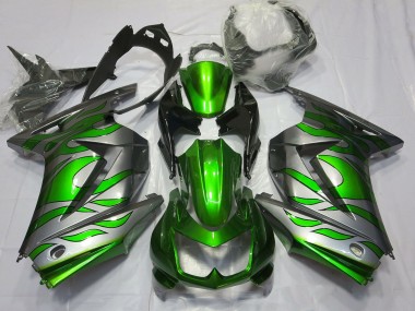 08-12 Vert & Argent Flamme Ninja 250 Carénage Moto