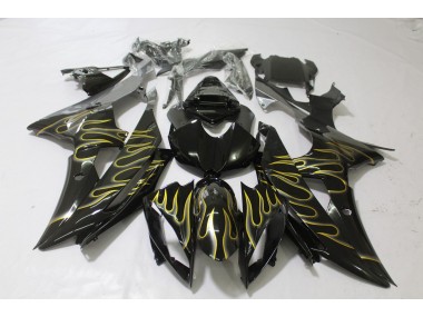 08-16 Noir Brillant & Flamme R6 Carénage Moto