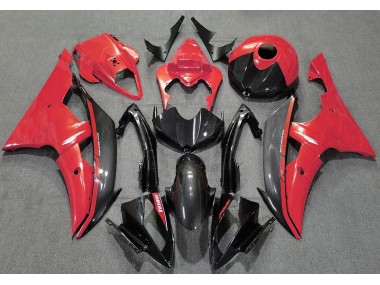 08-16 Rouge Brillant & Fiber De Carbone R6 Carénage Moto