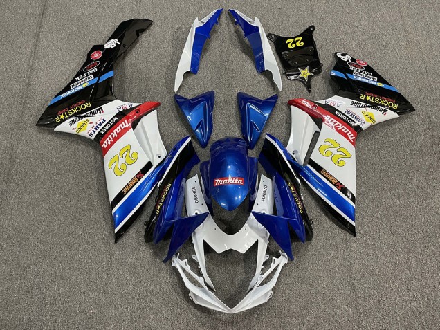 11-24 22 Rockstar Blanc & Bleu GSXR 600-750 Carénage Moto 11-24 22 Rockstar Blanc & Bleu GSXR 600-750 Carénage Moto