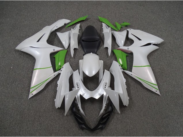 11-24 Blanc Nacré & Vert GSXR 600-750 Carénage Moto 11-24 Blanc Nacré & Vert GSXR 600-750 Carénage Moto