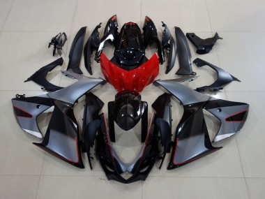 11-24 Gris Brillant / Noir Avec Rouge GSXR 600-750 Carénage Moto