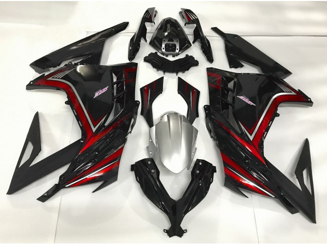 13-18 Noir Brillant & Rouge Ninja 300 Carénage Moto 13-18 Noir Brillant & Rouge Ninja 300 Carénage Moto
