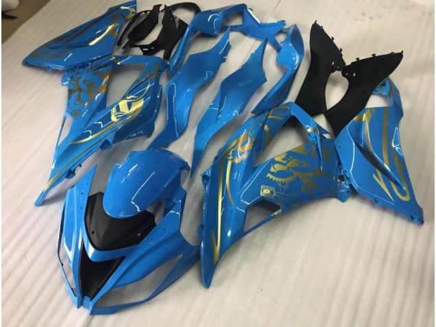 16-19 Bleu Brillant Avec Or ZX10R Carénage Moto 16-19 Bleu Brillant Avec Or ZX10R Carénage Moto